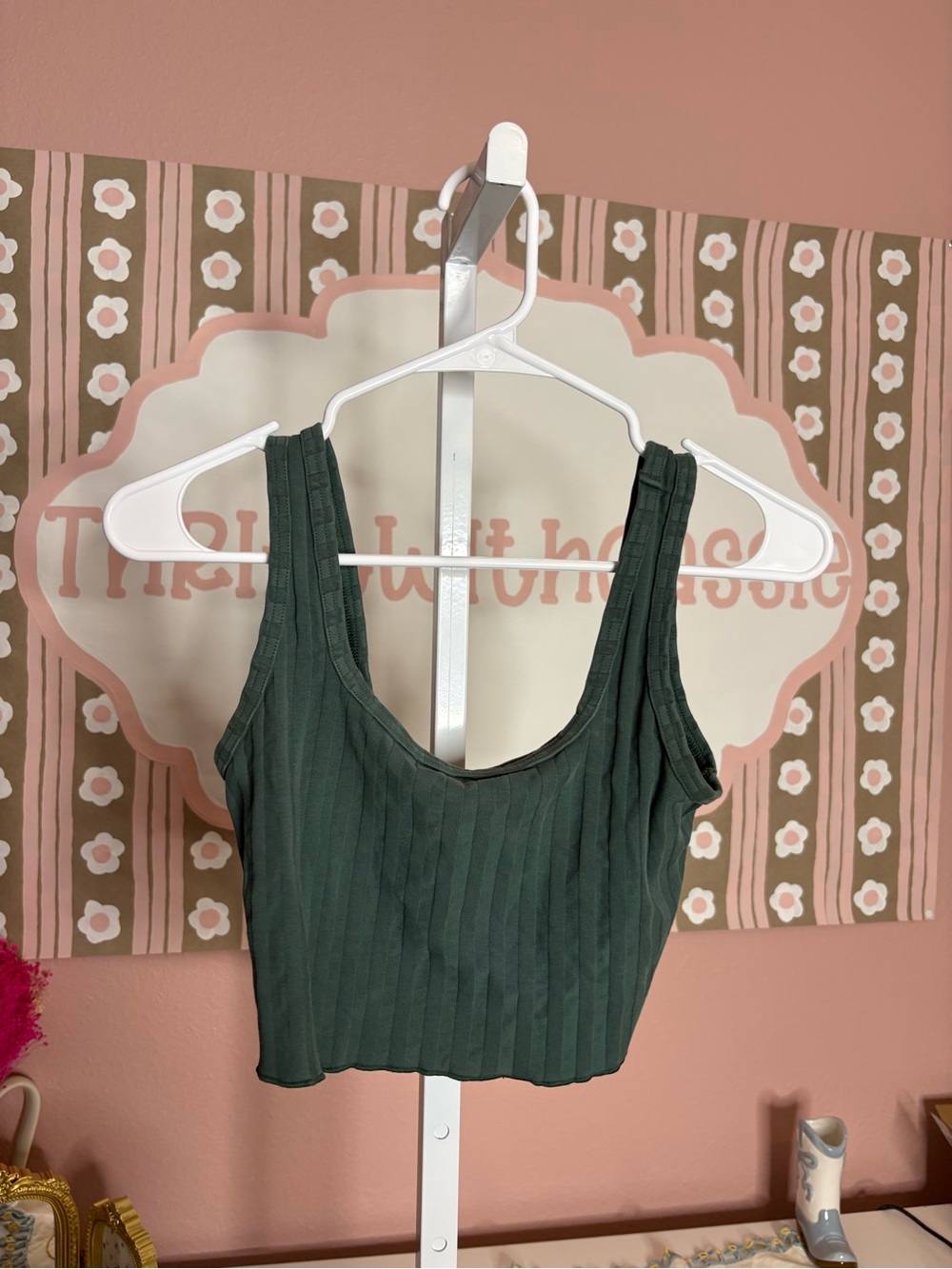 Offline by Aerie Ribbed Scoop Neck Crop Tank Top - Dark Green